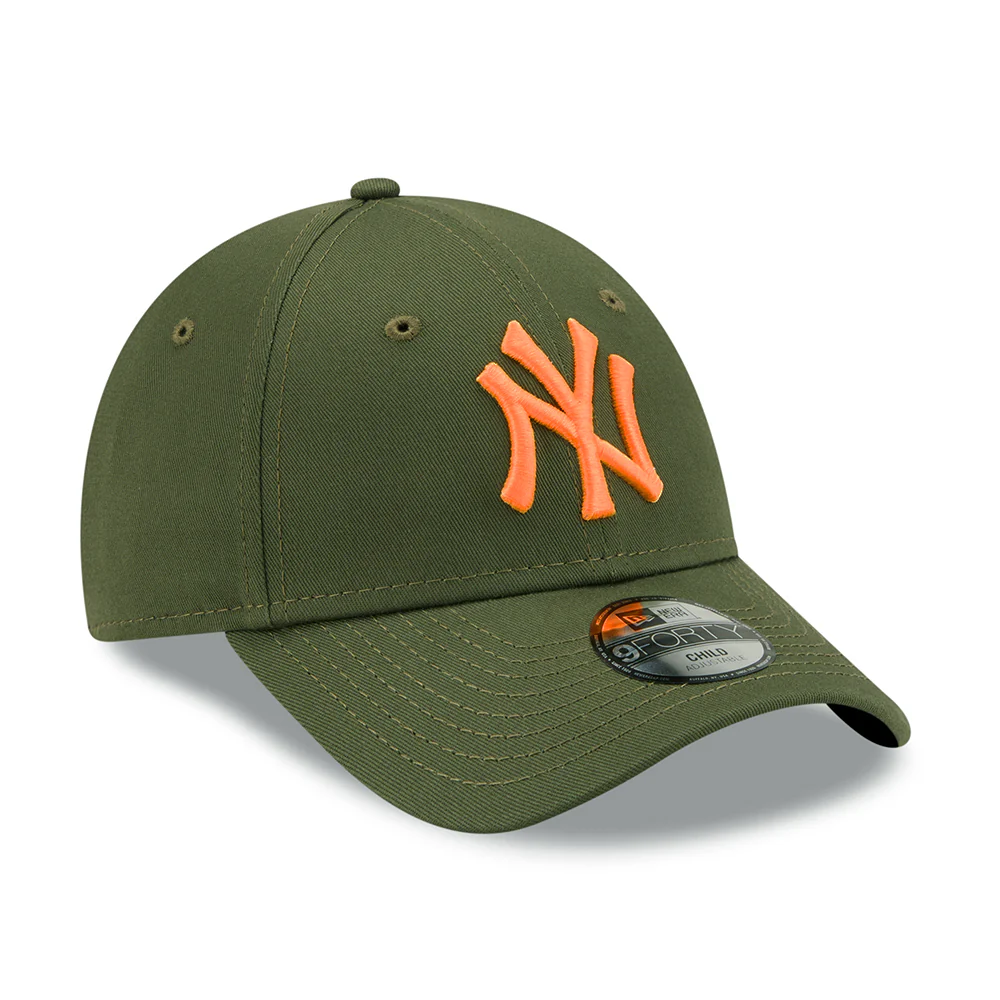 New Era Kinder 9FORTY New York Yankees Baseball Cap - MLB League Essential - Olivgrün-Orange - Image 3