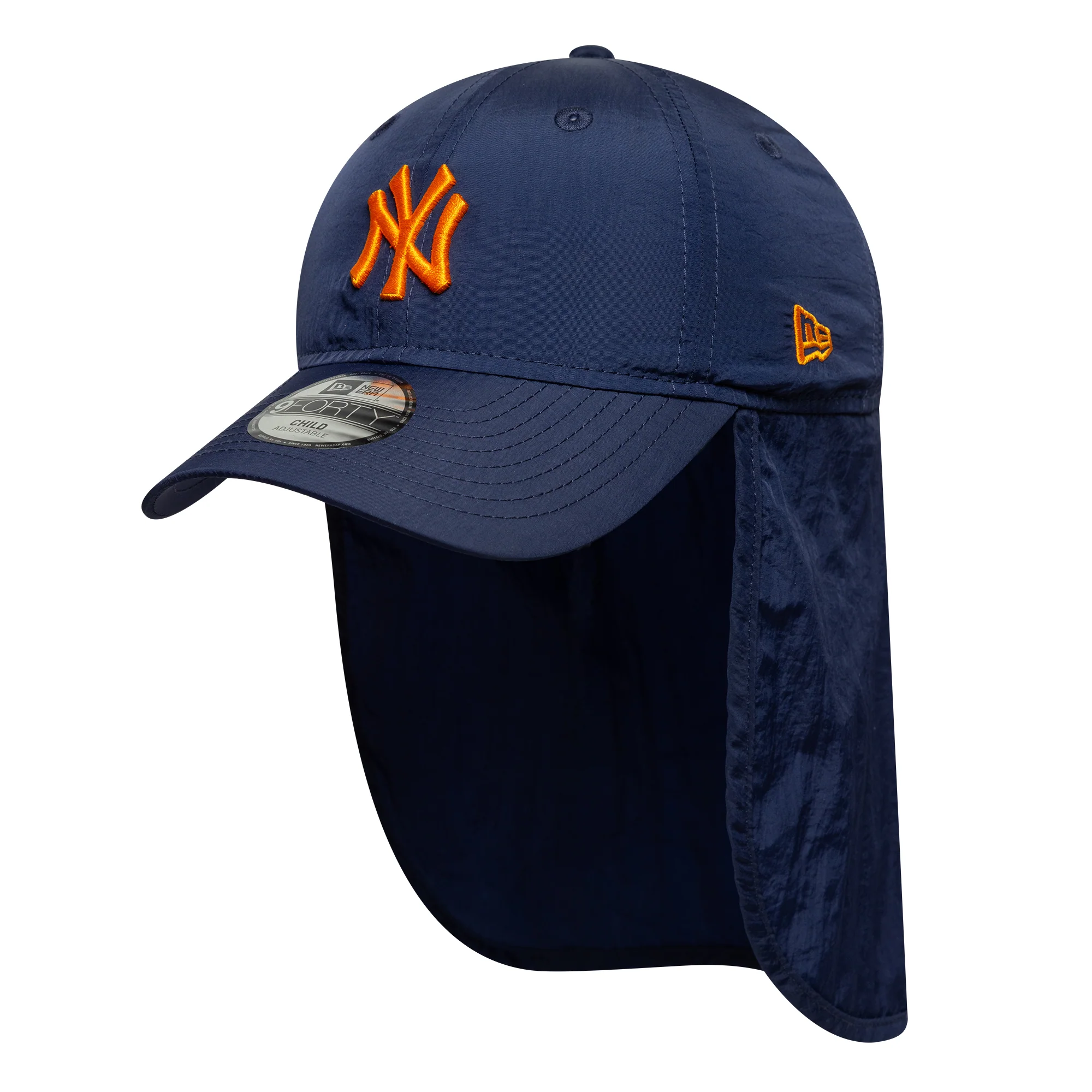 New Era Kinder 9FORTY New York Yankees Cap mit Ohrenklappen - MLB Sun Shield - Marineblau-Orange