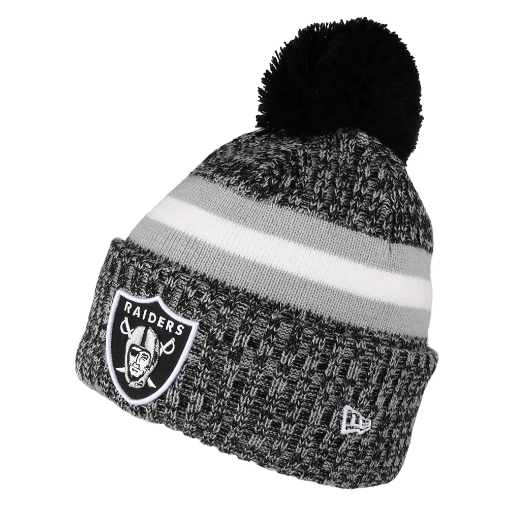 New Era Las Vegas Raiders Bommelmütze NFL Sideline Sport Knit - Schwarz-Grau-Weiß