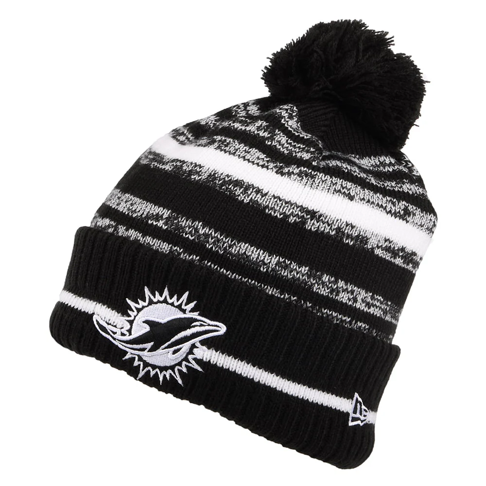 New Era Miami Dolphins Bommelmütze - NFL Sport Knit - Schwarz-Weiß