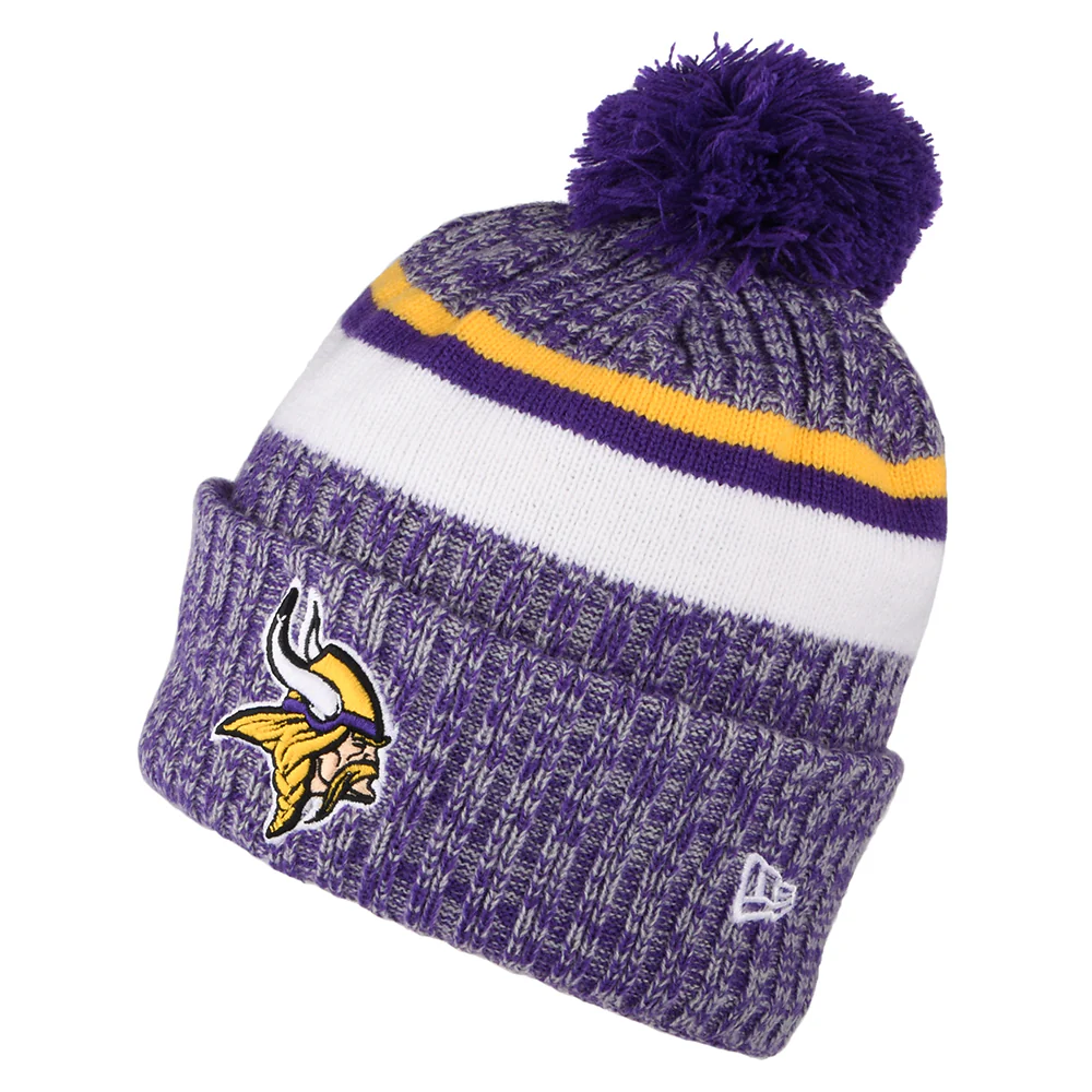 New Era Minnesota Vikings Bommelmütze NFL Sideline Sport Knit - Lila-Gelb