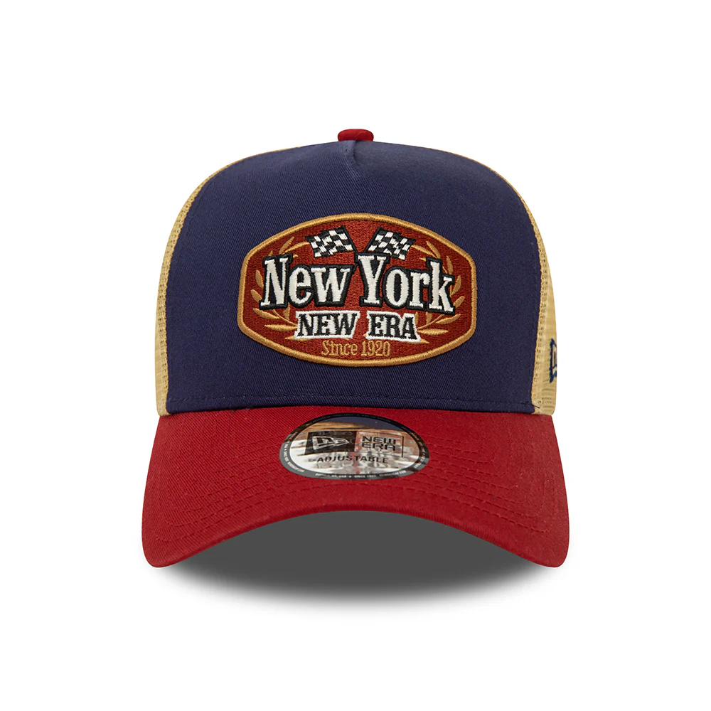 New Era NE Patch A-Frame Trucker Cap - Marineblau-Rot - Image 2