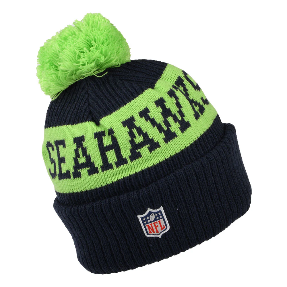 New Era Seattle Seahawks Bommelmütze NFL On Field Sport Knit - Marineblau-Grün - Image 2