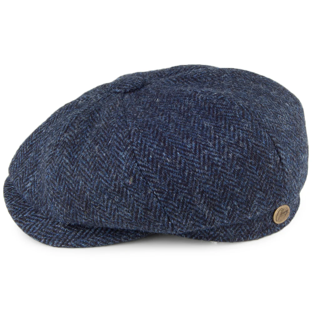 Olney 8-teilige HARRIS TWEED Ballonmütze mit Fischgrätmuster - Marineblau - Image 3
