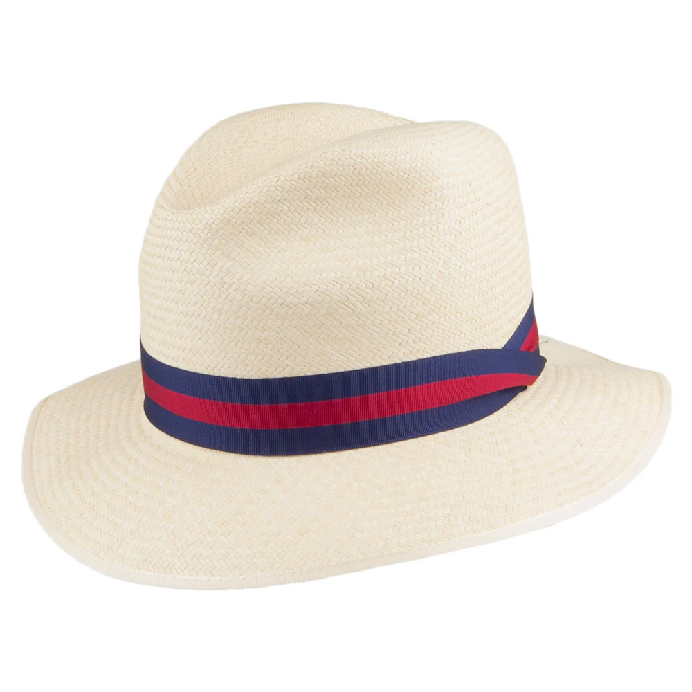 Olney Safari Panama Fedora Hut mit gestreiftem Band - Natur