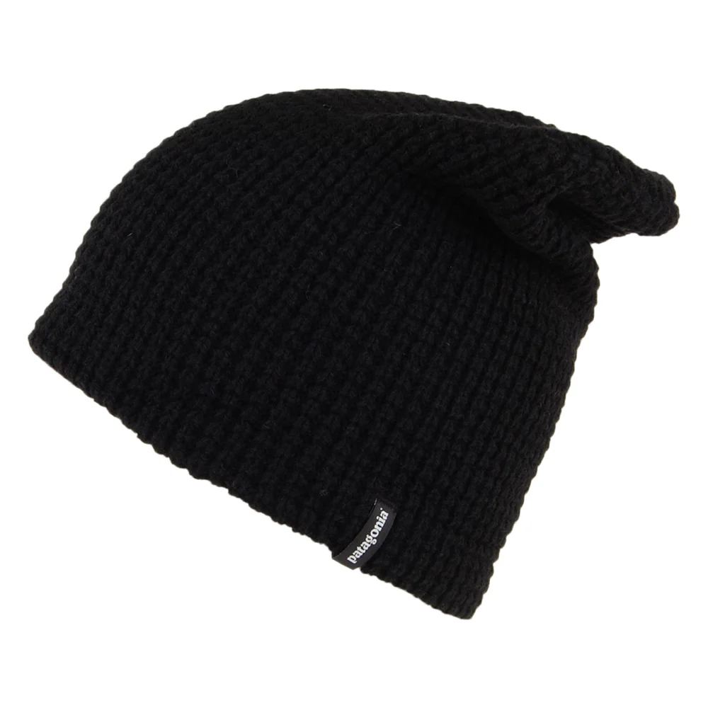 Patagonia Desert Sky hängend Beanie Mütze mit Waffelstrickmuster aus aus recycelter Wolle - Schwarz
