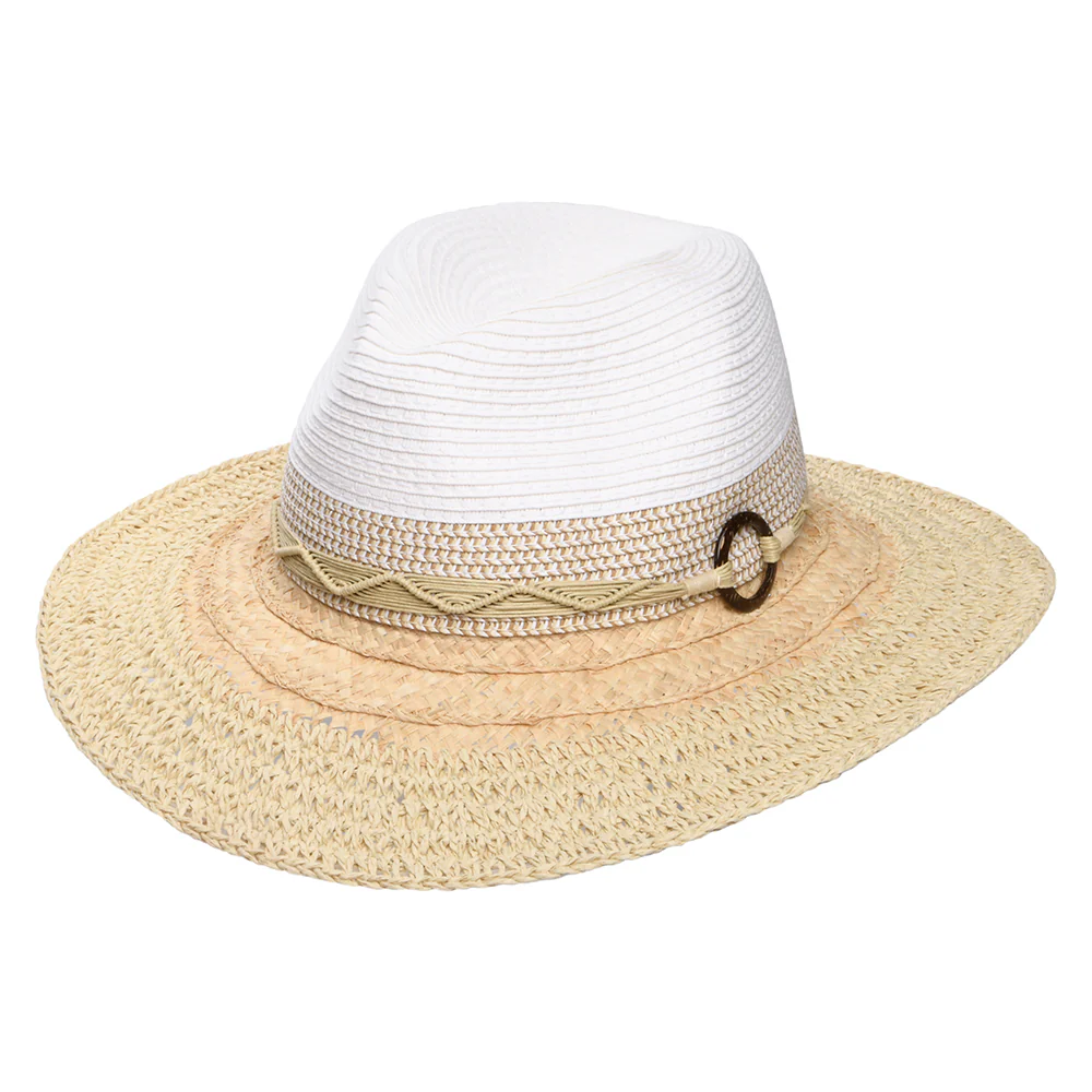 Scala Alcantara Knautschbarer Safari Fedora Hut aus Toyo Stroh - Weiß-Natur