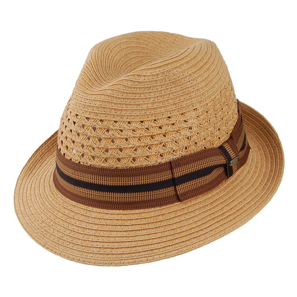 Scala Baytown Vented Fedora Hut aus geflochtenem Papier - Tee