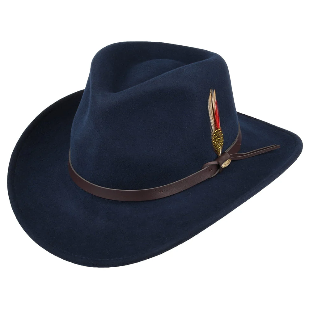 Scala Dakota Knautschbarer Wasserabweisend Outback Hut aus Wollfilz - Marineblau