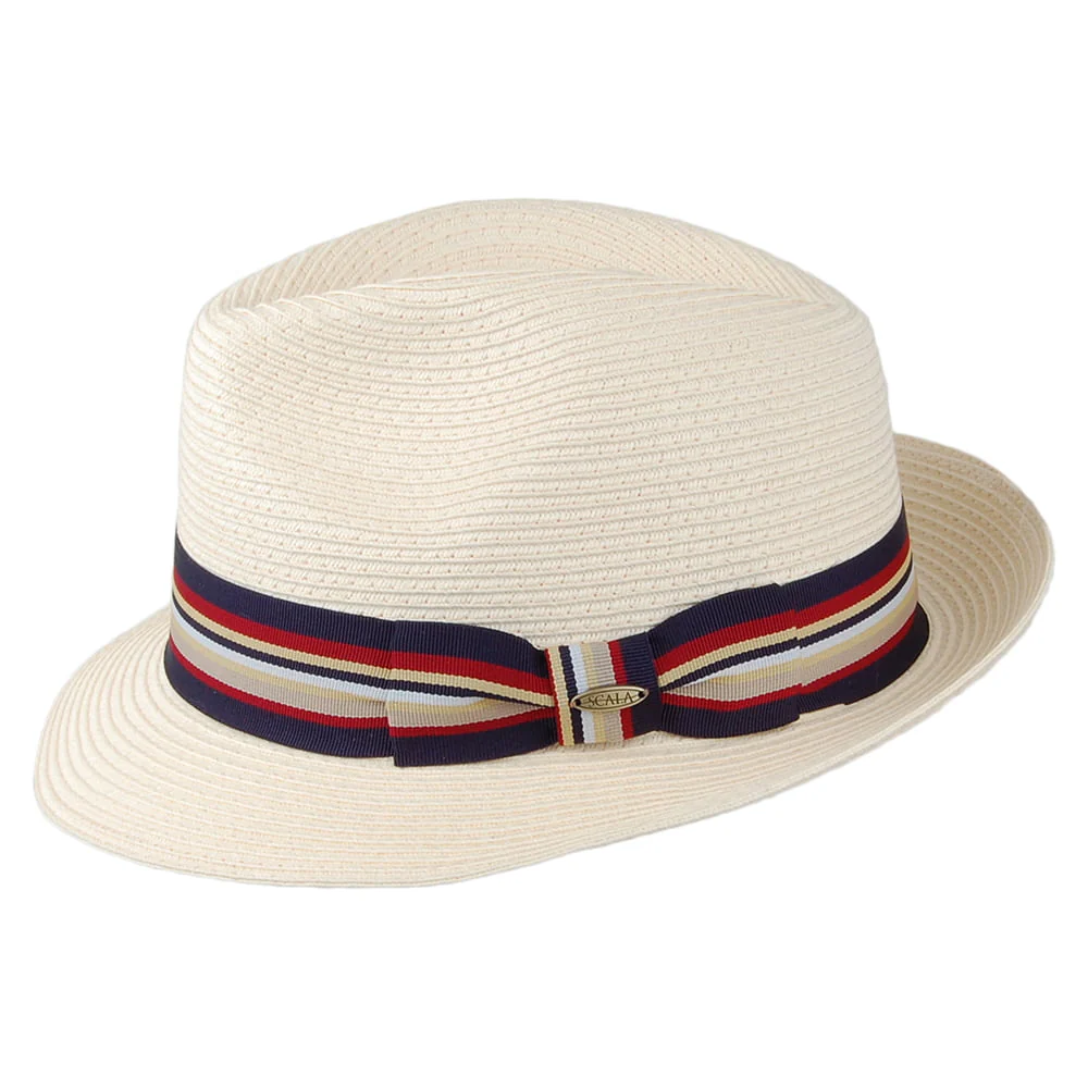 Scala Drums Feingeflochten Fedora Hut aus Toyo Stroh - Natur-Marineblau - Image 2