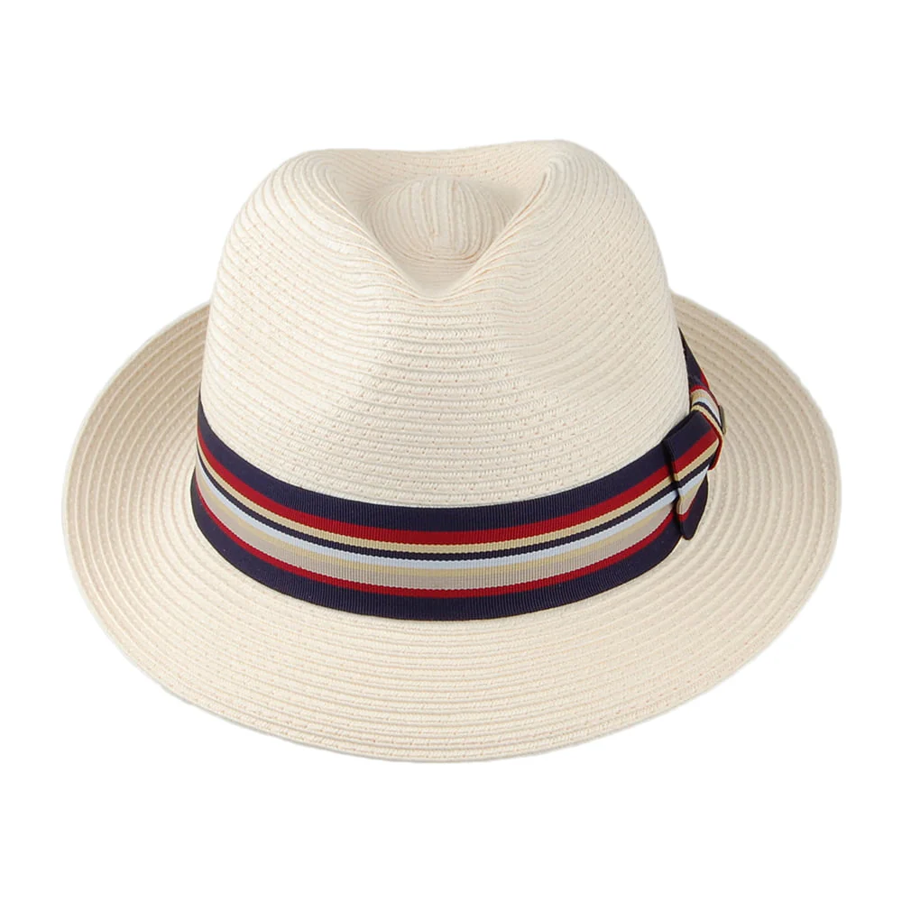 Scala Drums Feingeflochten Fedora Hut aus Toyo Stroh - Natur-Marineblau - Image 3