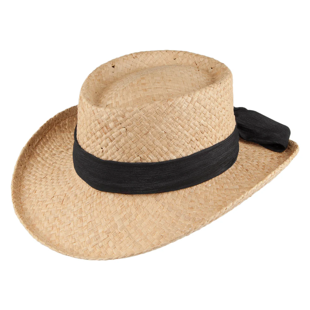 Scala Gambler Hut aus Raffia mit Schleife - Natur-Schwarz