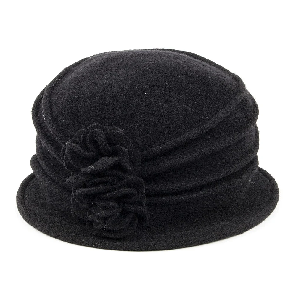 Scala Grace Glockenhut aus Wolle mit Blume - Schwarz