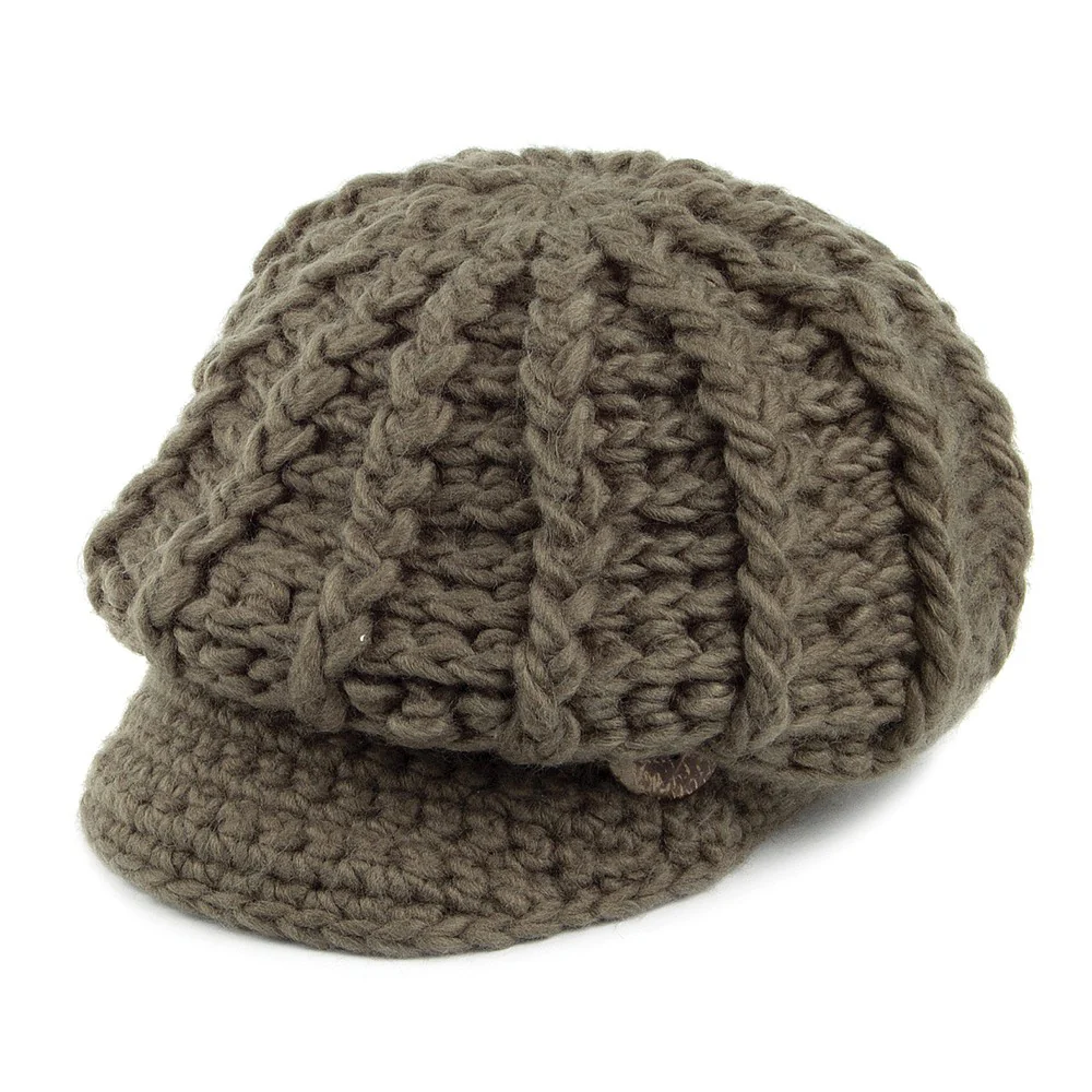 Scala Handgestrickte Beanie Mütze mit einer Spitze - Oliv
