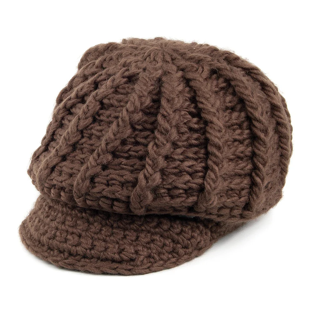 Scala Handgestrickte Beanie Mütze mit einer Spitze - Schokolade