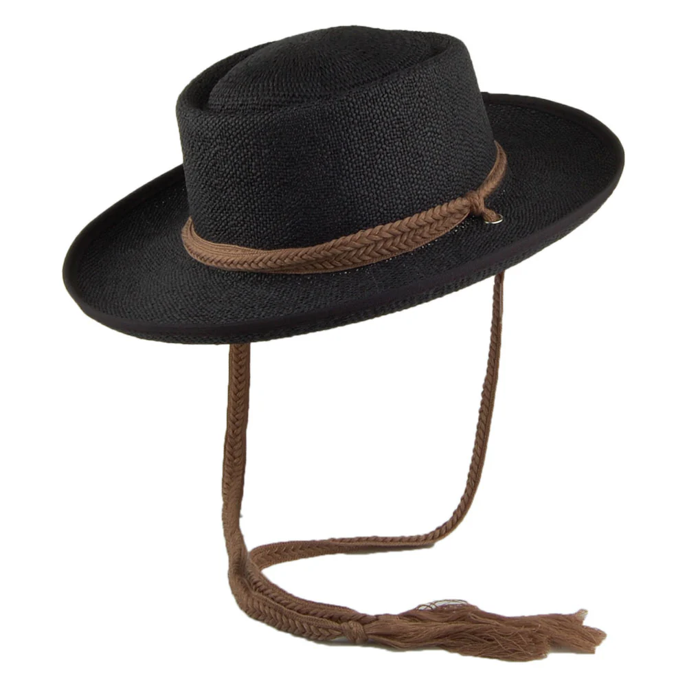 Scala Jesolo Gaucho Sonnenhut aus Toyo Stroh mit geflochtenem Kinnband aus Baumwolle - Schwarz - Image 3