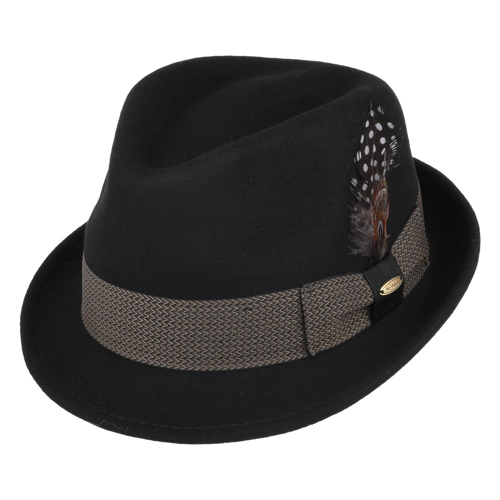 Scala Rexburg Knautschbarer Trilby Hut aus Wollfilz - Schwarz