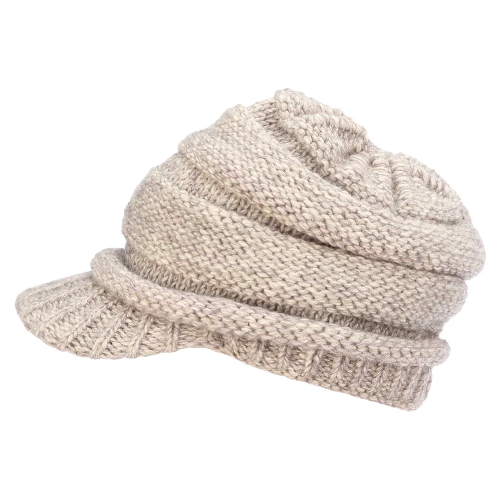 Scala Sherman Schirm Beanie Mütze aus Kaschmir-Mischung - Hellbeige