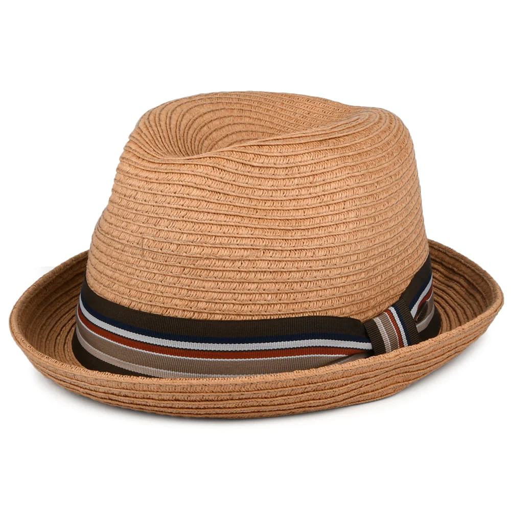 Scala Trilby Strohhut mit Gestreiftem Hutband- Toast