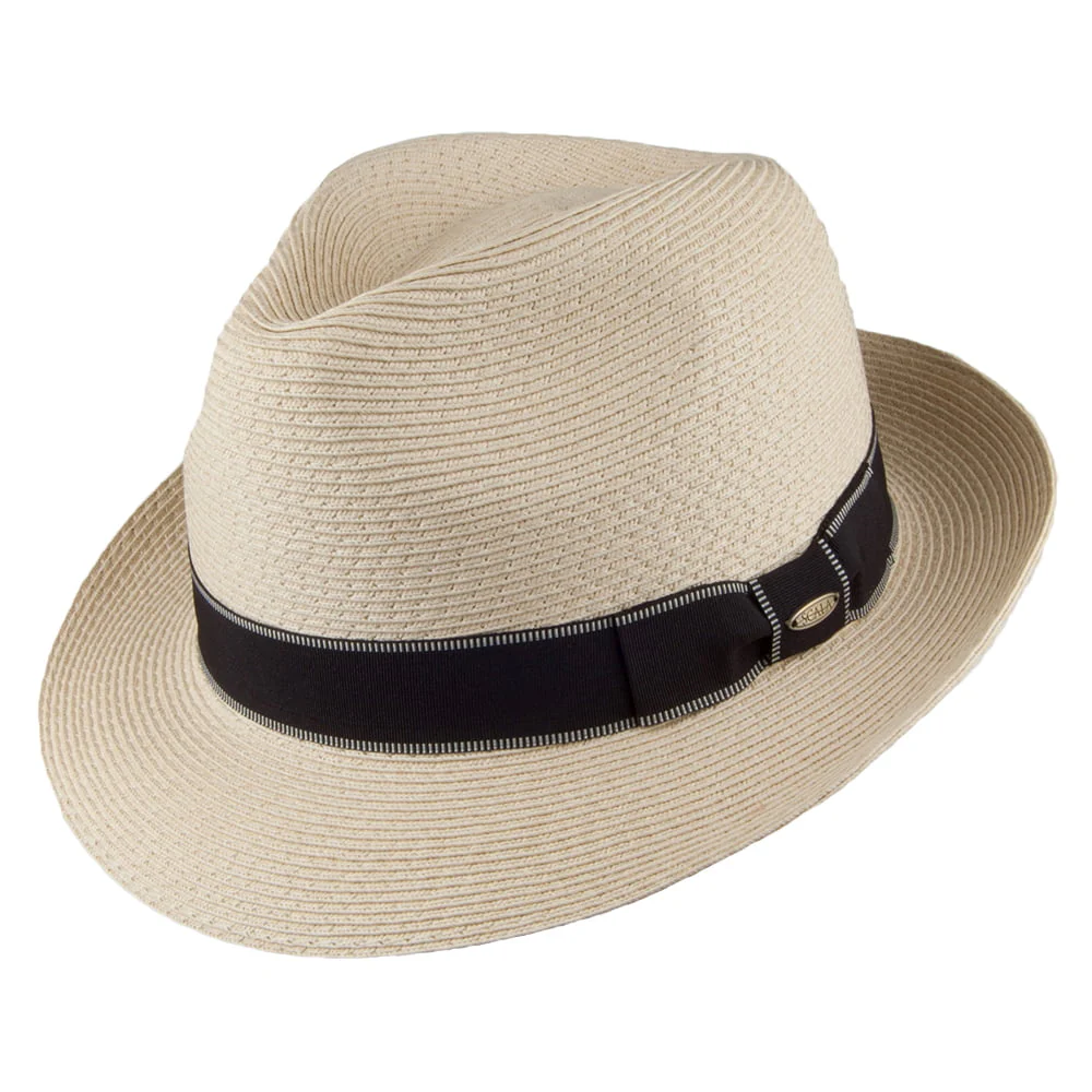 Scala Wyatt Fedora Hut Feingeflochten aus Toyo Stroh - Natur