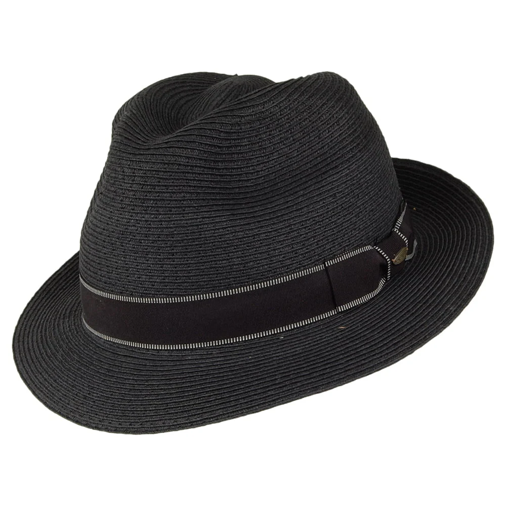 Scala Wyatt Fedora Hut Feingeflochten aus Toyo Stroh - Schwarz