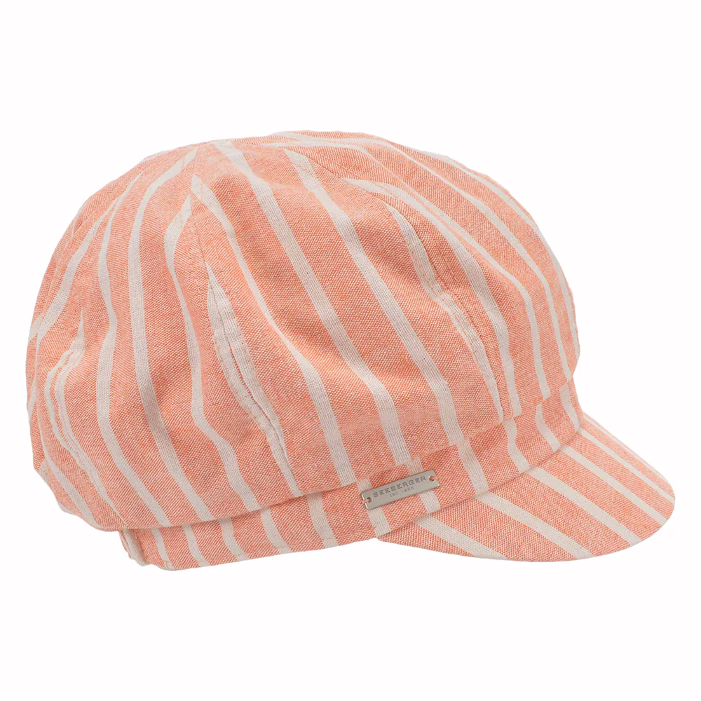 Seeberger Bakerboy Ballonmütze gestreift aus Baumwoll-Leinen - Natur-Orange - Image 2
