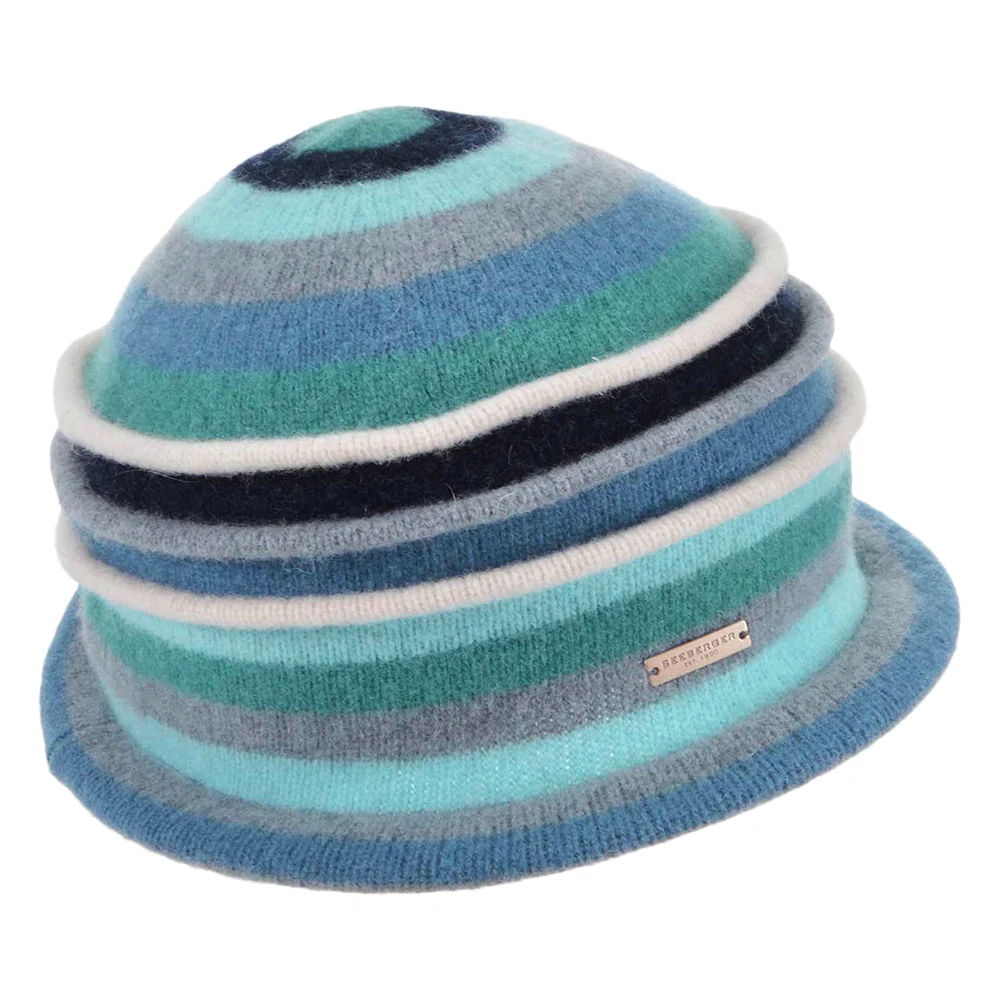 Seeberger Boiled Glockenhut gestreift aus Schurwolle - Jadegrün-Blau - Image 2