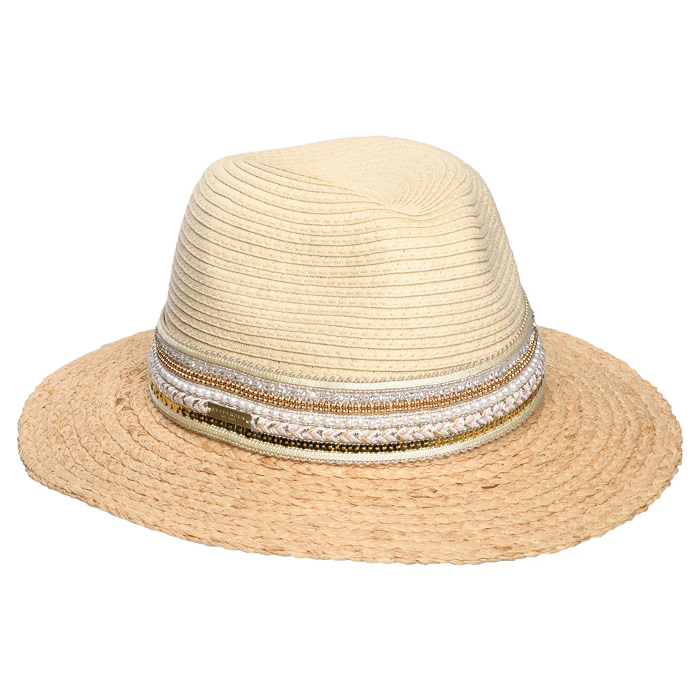 Seeberger Fedora Hut aus Toyo Stroh Mit Pailletten-Band - Natur-Hellbraun - Image 2