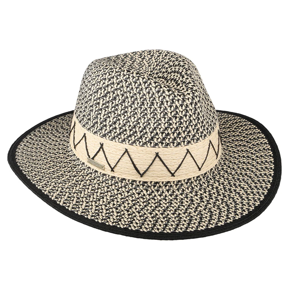 Seeberger Fedora Hut ZickZack aus Toyo Stroh - Natur-Schwarz