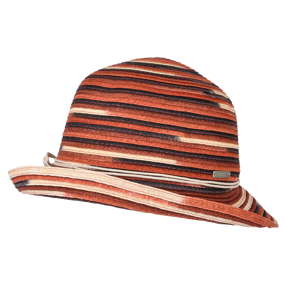 Seeberger Glockenhut aus Toyo Stroh mit hochgerollter Krempe - Terrakotta-Creme - Image 3
