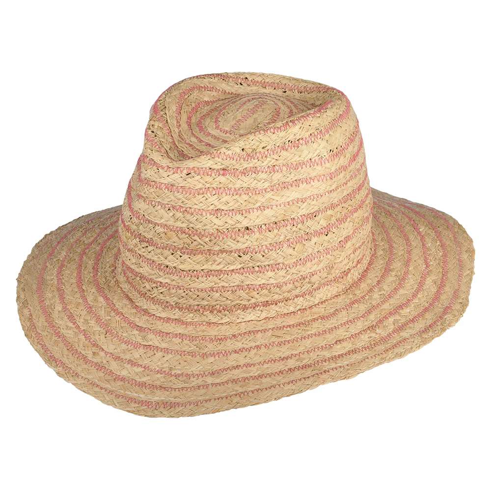 Seeberger Knautschbarer Fedora Hut aus Raffia Stroh - Natur-Pink - Image 4