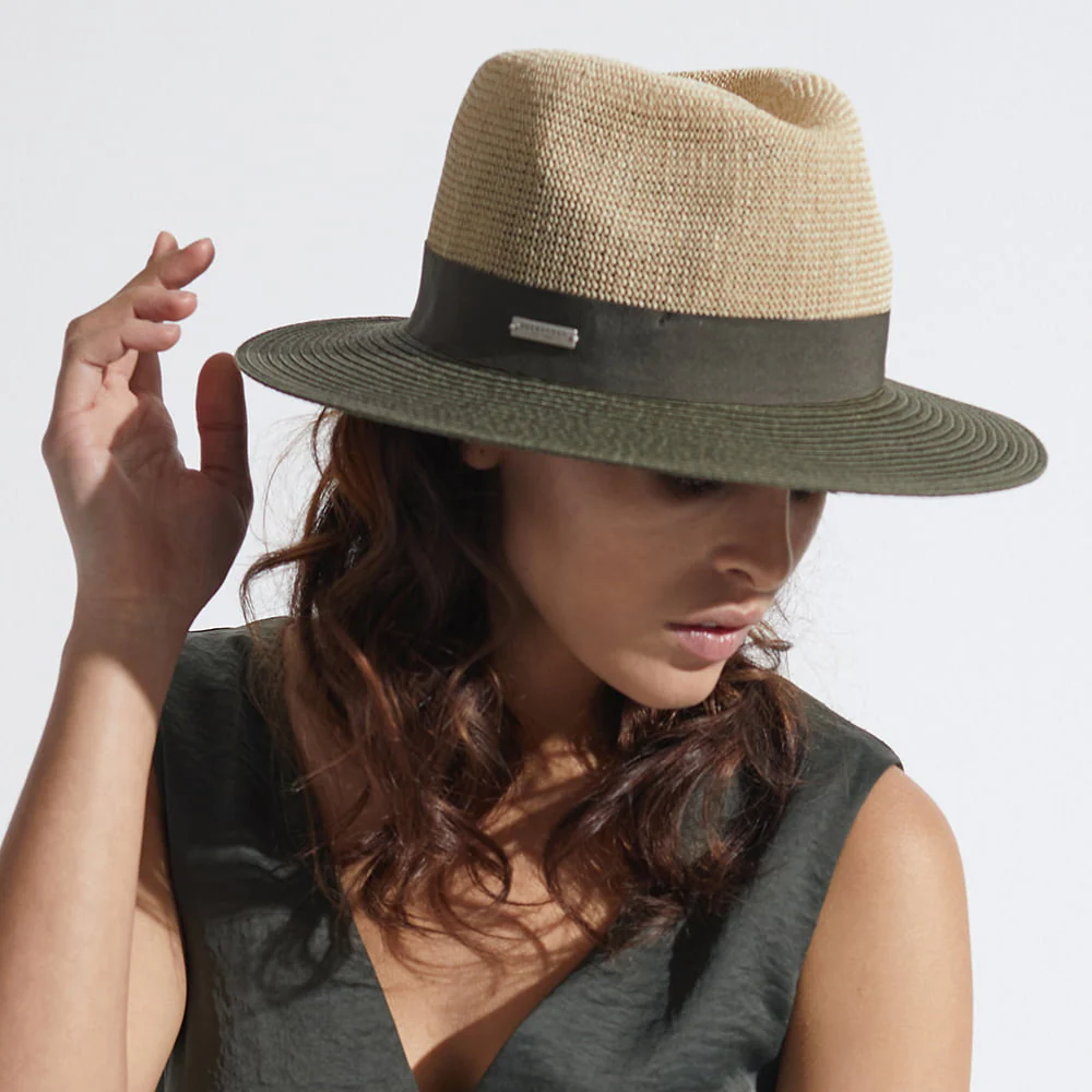 Seeberger Two Tone Fedora Hut aus Toyo Stroh - Natur-Olivgrün - Image 4