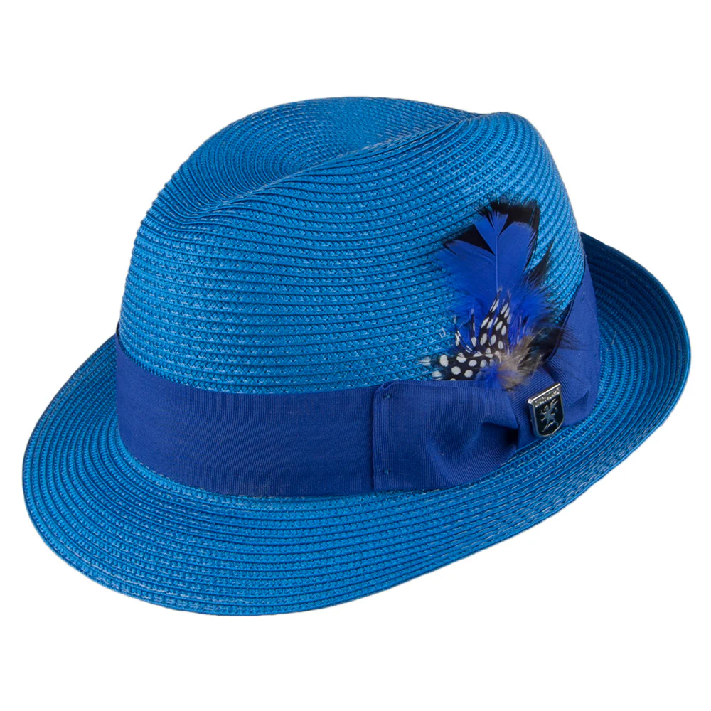 Stacy Adams Pinch Crown Trilby Hut aus Stroh - Königsblau