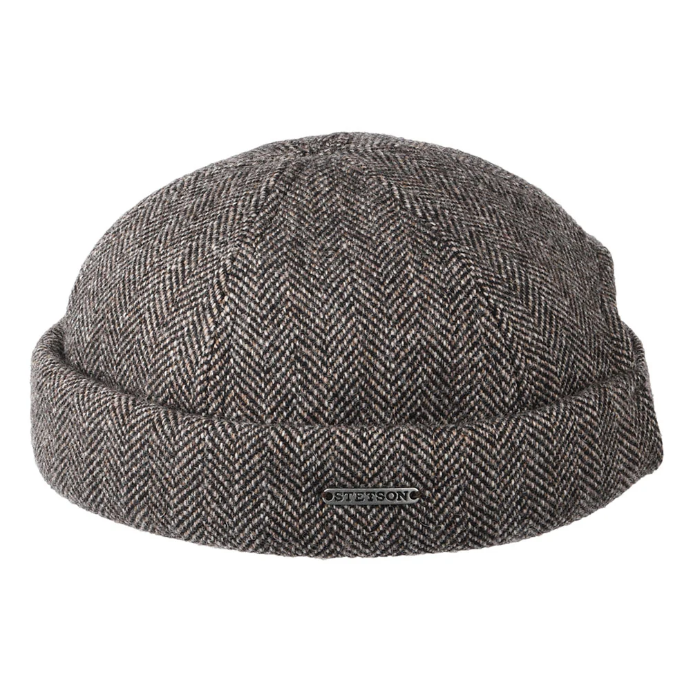 Stetson Docker Beanie Mütze mit Fischgrätmuster aus Wolle - Grau-Schwarz - Image 2