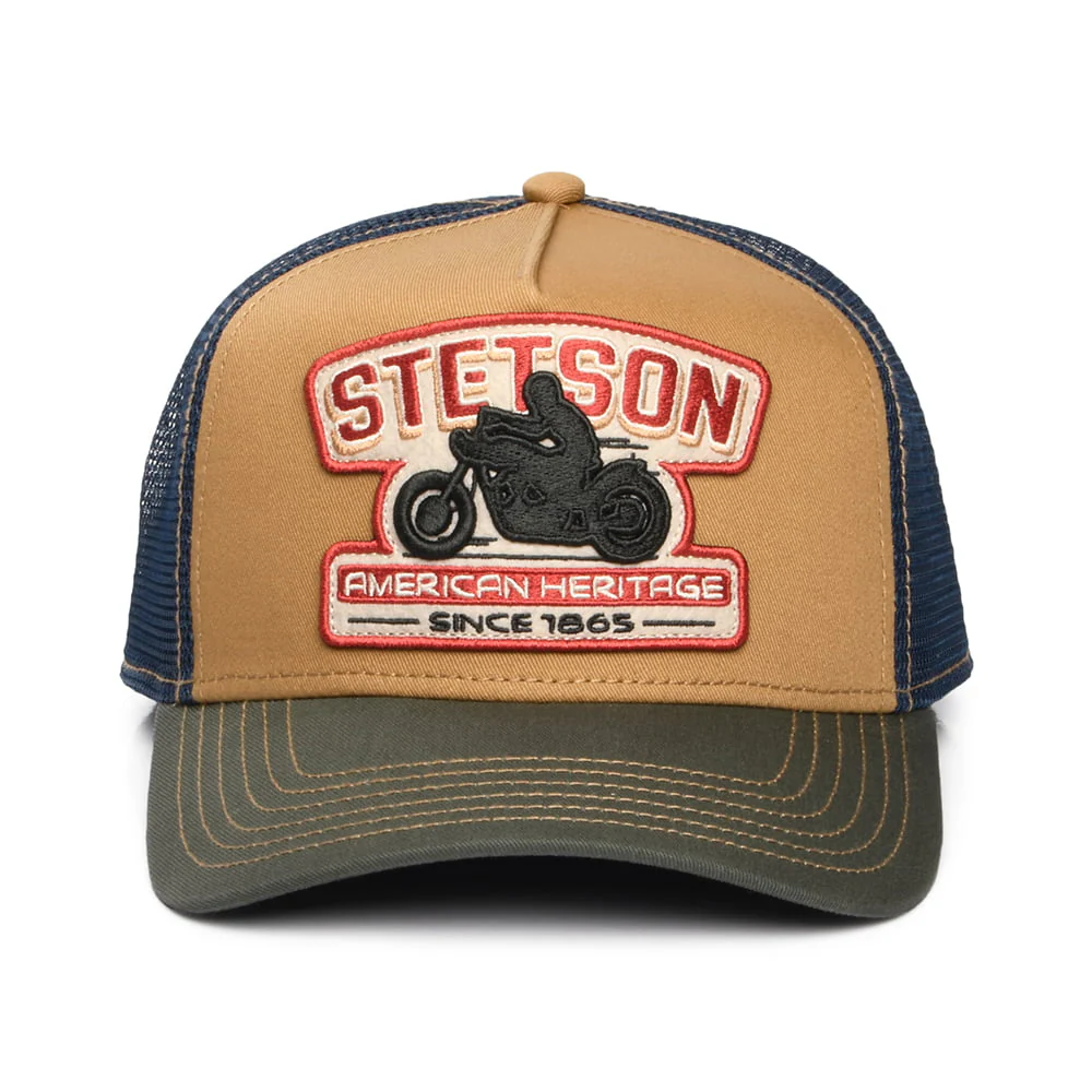 Stetson Motorcycle Trucker Cap - Hellbraun-Olivgrün-Marineblau - Image 2