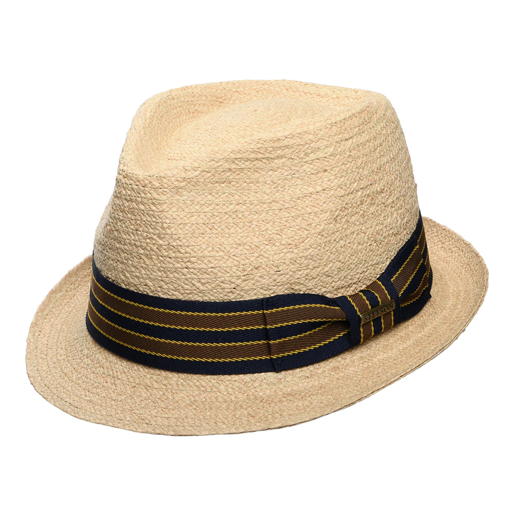 Stetson Trilby Hut aus Raffia-Stroh mit gestreiftem Band - Natur