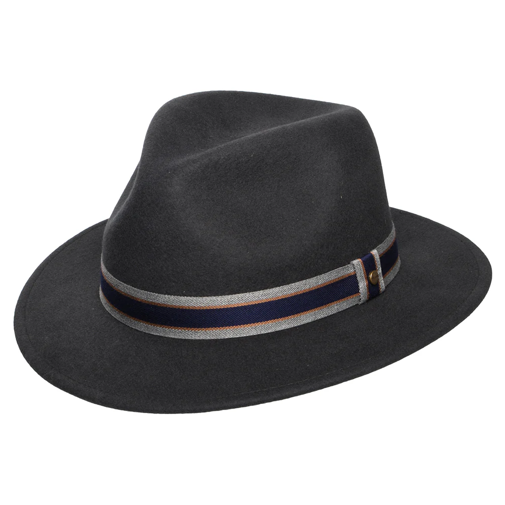 Stetson Valcourt Traveller Wasserabweisender Wasserabweisende Safari Fedora Hut aus Wollfilz - Dunkelgrau