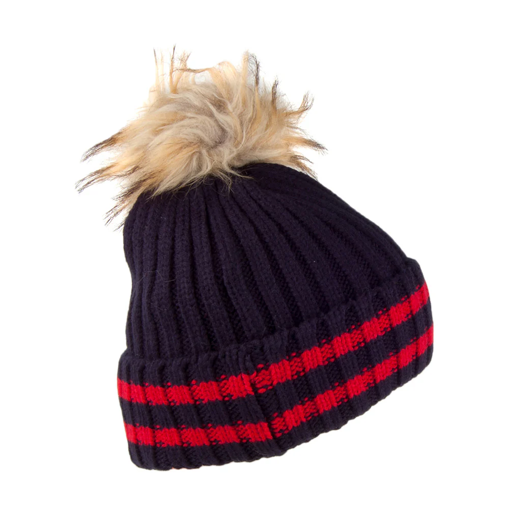 Superdry Aimee Stripe Kunstpelz Bommelmütze - Marineblau - Image 2