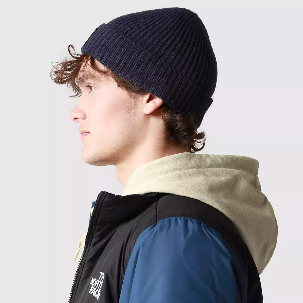 The North Face TNF Logo Box Cuffed Fisherman Beanie Mütze - Marineblau - Image 4