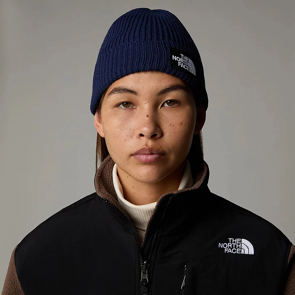 The North Face TNF Logo Box Cuffed Fisherman Beanie Mütze - Marineblau - Image 5