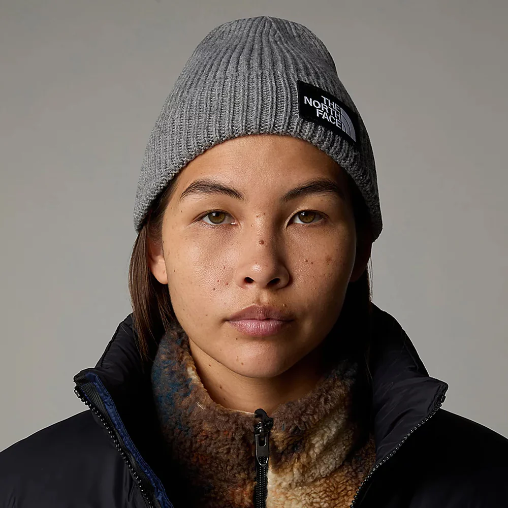 The North Face TNF Logo Box Cuffed Fisherman Beanie Mütze - Mittelgrau - Image 4