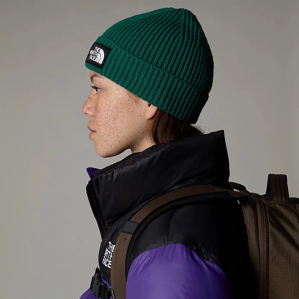 The North Face TNF Logo Box Cuffed Fisherman Beanie Mütze - Immergrün - Image 4