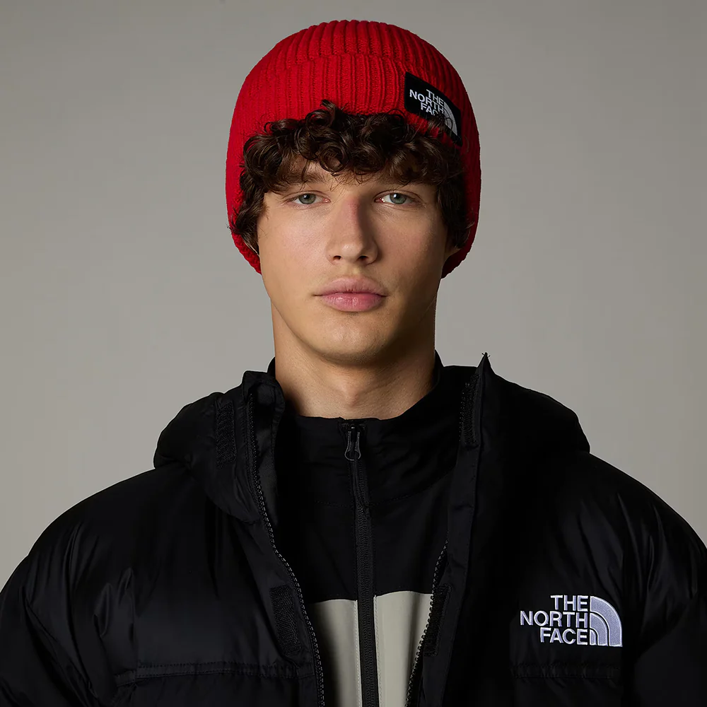 The North Face TNF Logo Box Cuffed Fisherman Beanie Mütze - Rot - Image 3