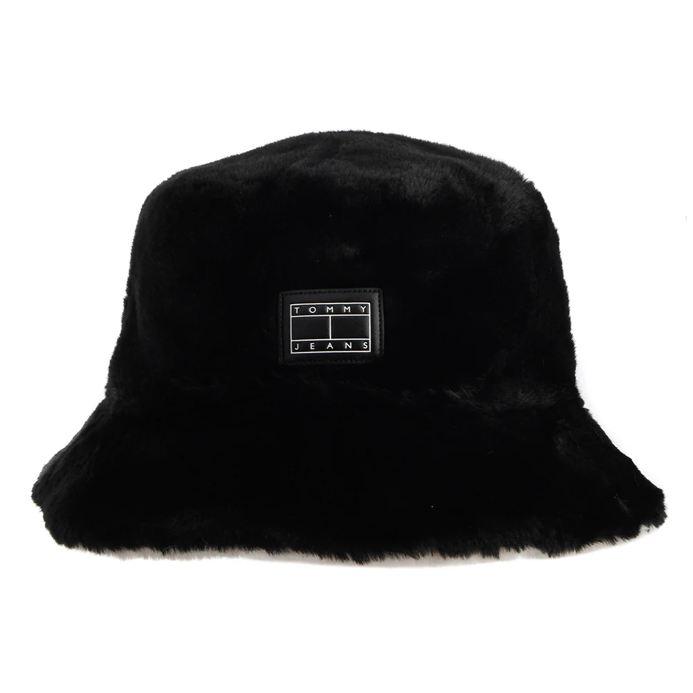 Tommy Hilfiger TJW Fuzzy Wendbarer Kunstfell Fischerhut - Schwarz