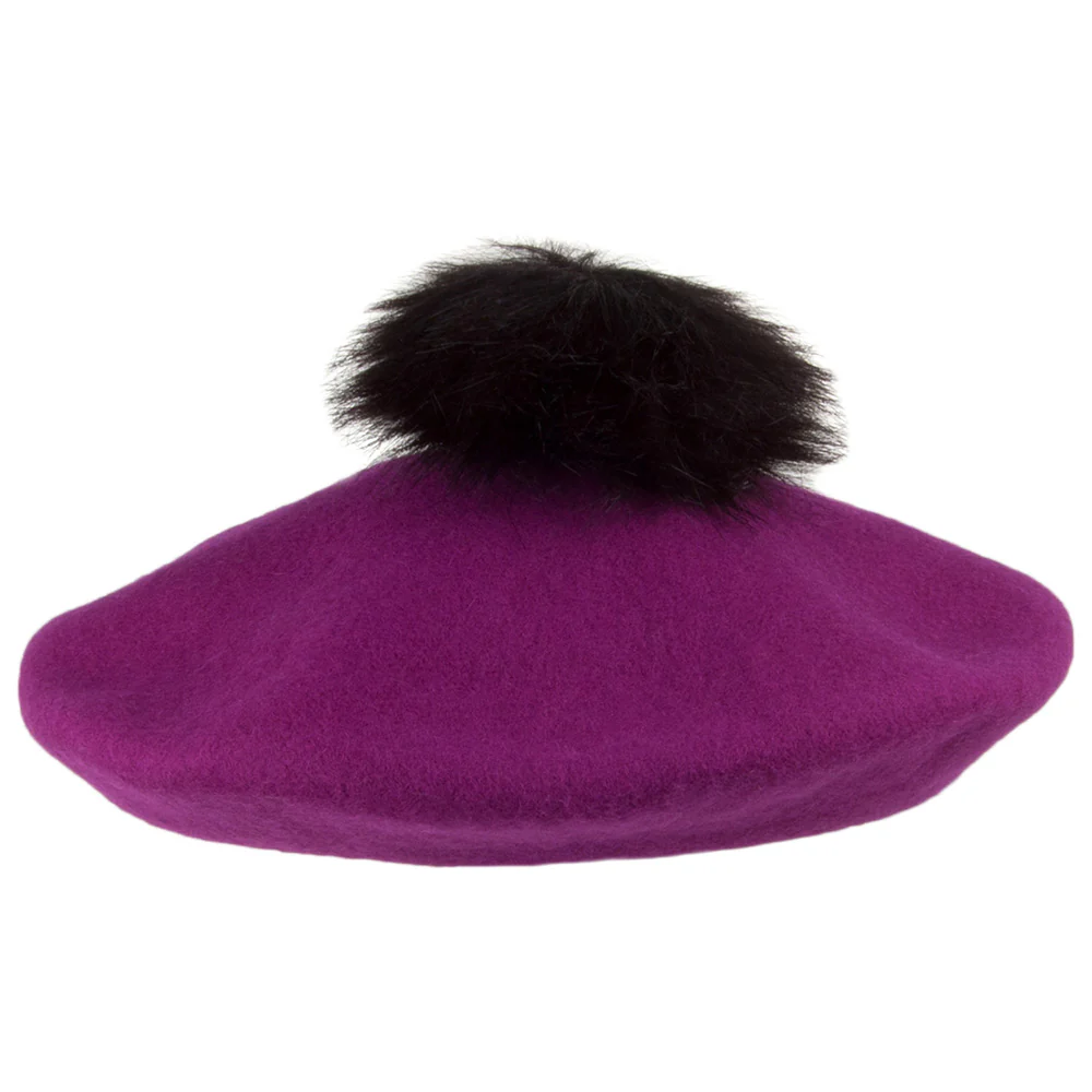 Whiteley Baskenmütze aus Wolle mit Bommel - Magenta