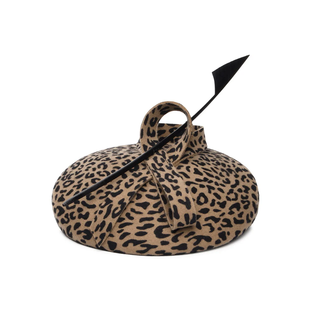 Whiteley Baskenmütze aus Wollfilz Mit Federkiel - Leopardenmuster - Image 2