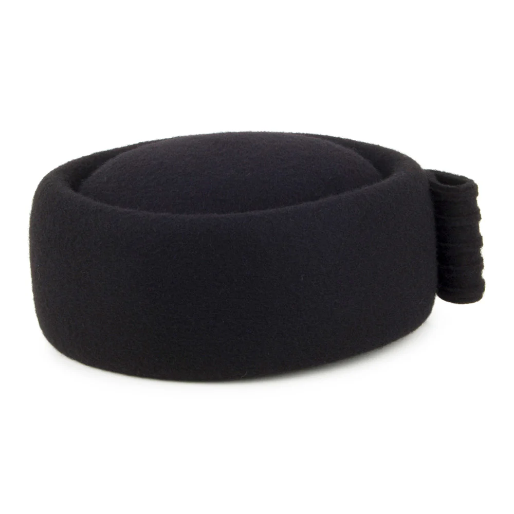 Whiteley Jackie O Pillbox Hut aus Wolle mit Schleife - Schwarz