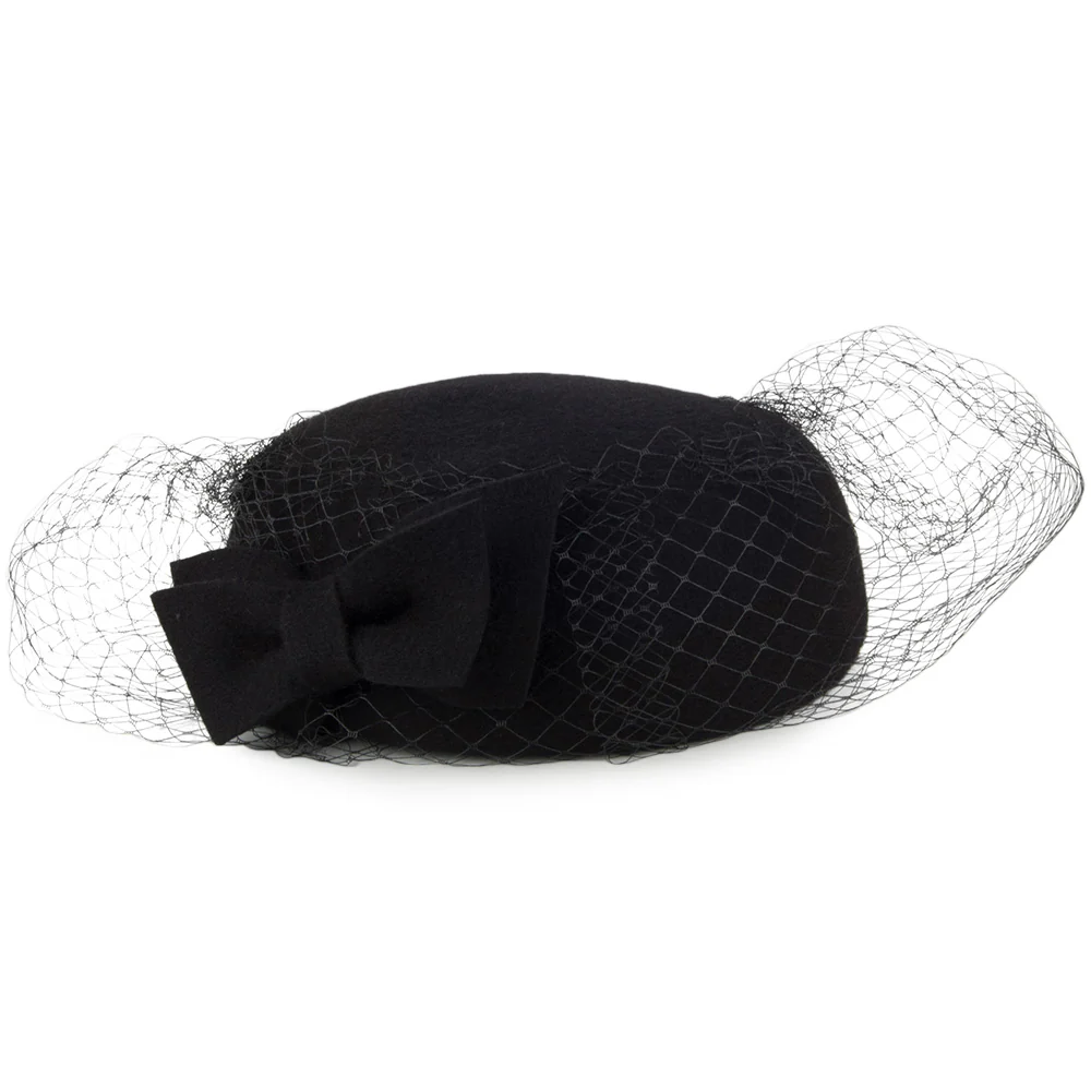 Whiteley Veda Bow Mit Schleier Pillbox Hut - Schwarz